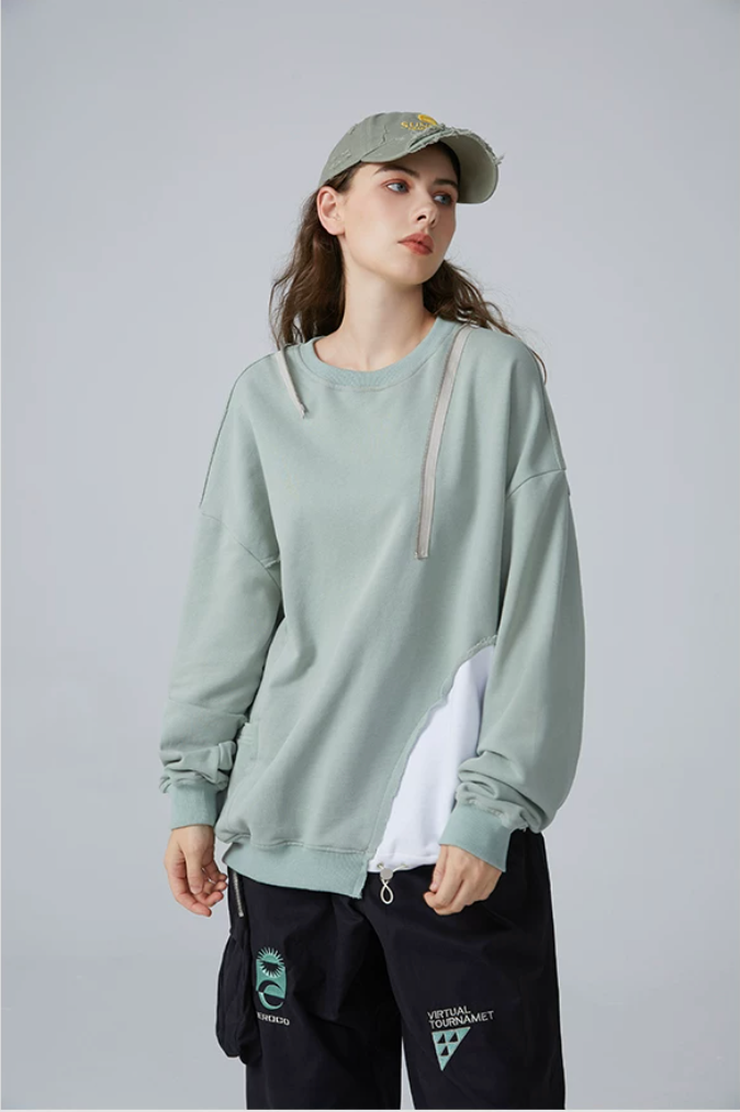 Detachable Hood Colourblock Sweatshirt – Light Sage