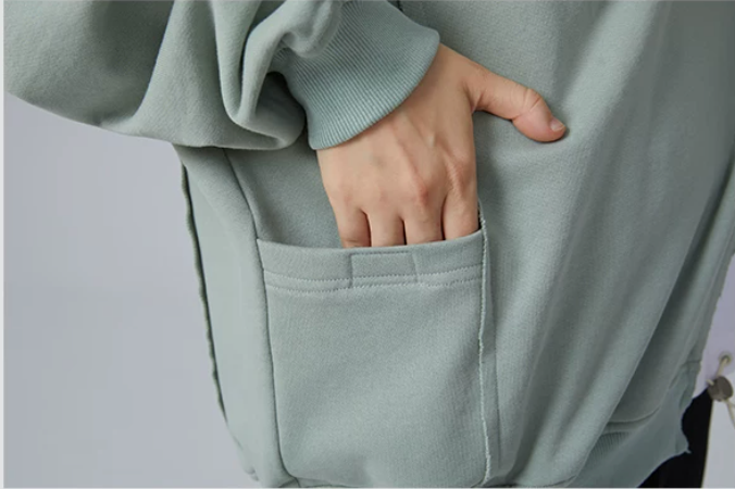 Detachable Hood Colourblock Sweatshirt – Light Sage
