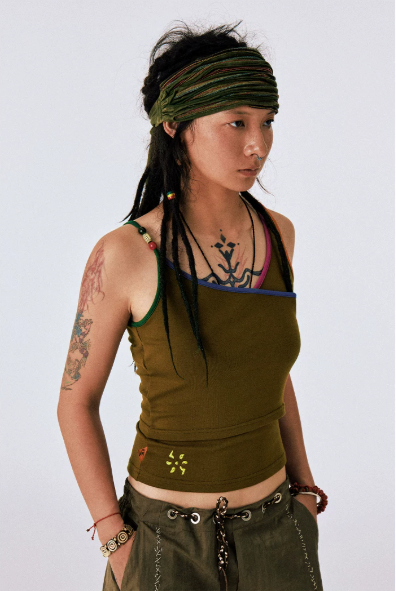 Tricolor Beaded Strap Tank