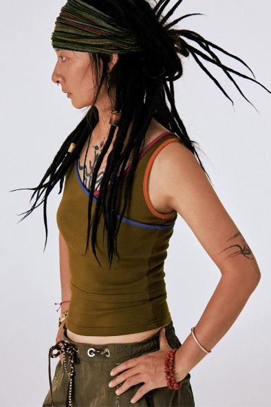 Tricolor Beaded Strap Tank