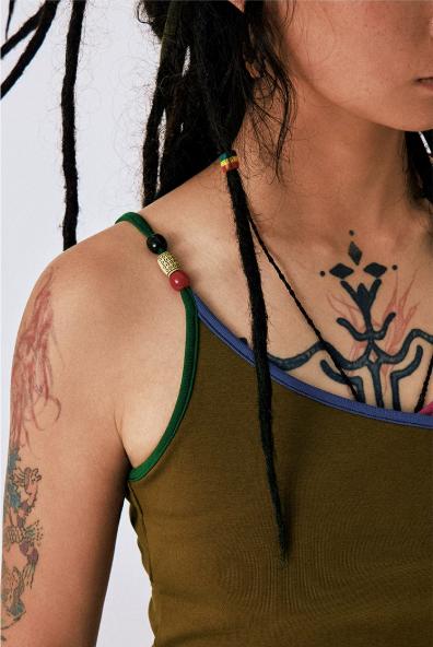 Tricolor Beaded Strap Tank