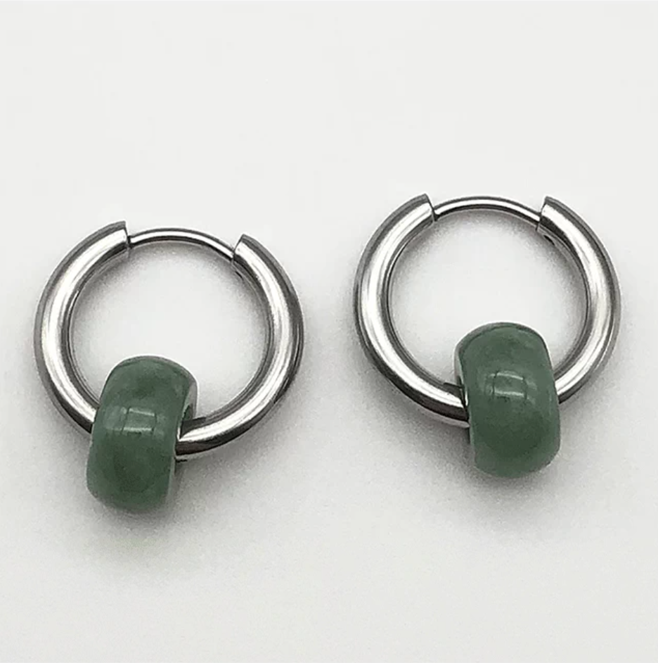 Jade Bead Clasp Hoops