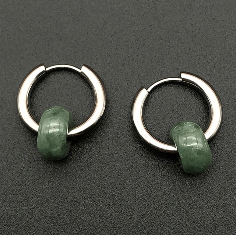 Jade Bead Clasp Hoops