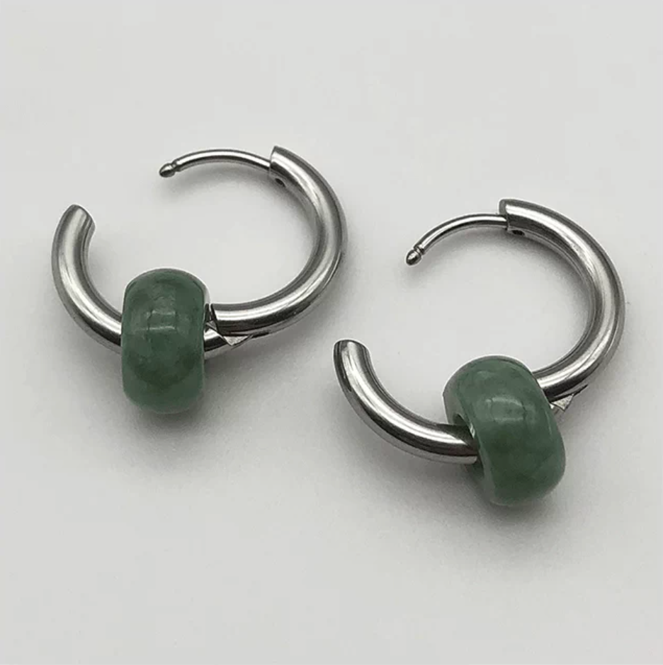 Jade Bead Clasp Hoops