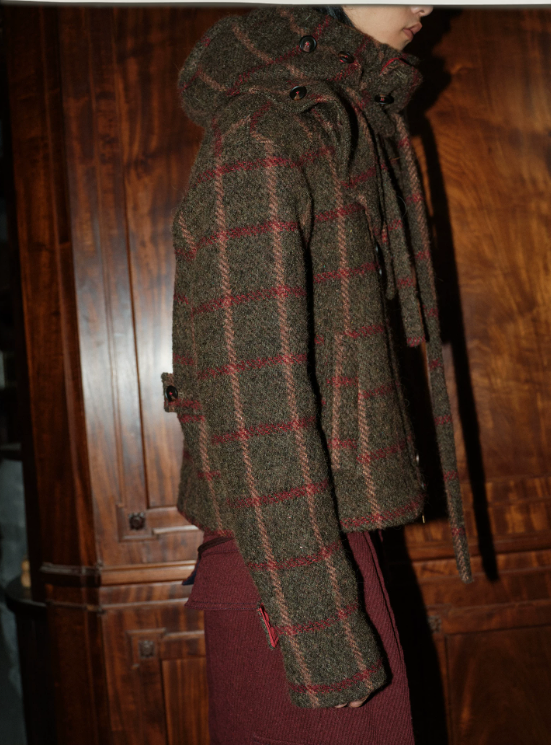 Tibetan Red Erosion | Hidden Ember Plaid Wool Jacket