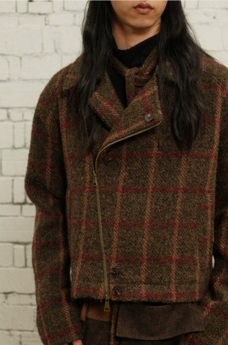 Tibetan Red Erosion | Hidden Ember Plaid Wool Jacket