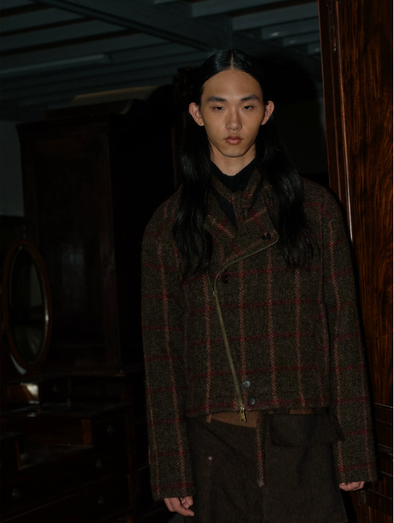 Tibetan Red Erosion | Hidden Ember Plaid Wool Jacket