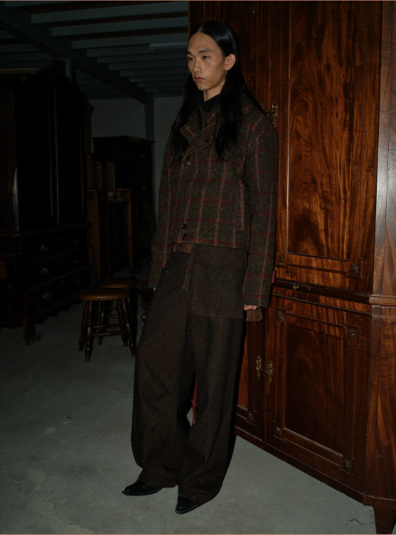 Tibetan Red Erosion | Hidden Ember Plaid Wool Jacket