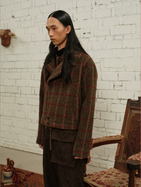 Tibetan Red Erosion | Hidden Ember Plaid Wool Jacket