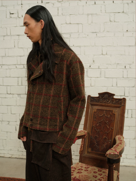 Tibetan Red Erosion | Hidden Ember Plaid Wool Jacket