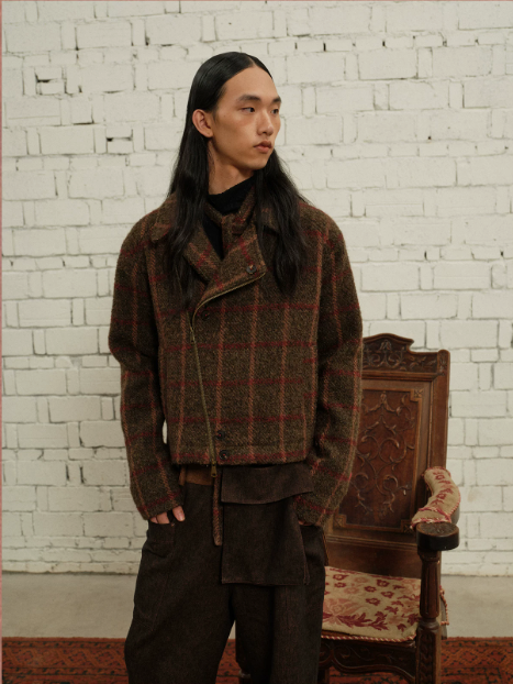 Tibetan Red Erosion | Hidden Ember Plaid Wool Jacket
