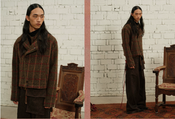 Tibetan Red Erosion | Hidden Ember Plaid Wool Jacket