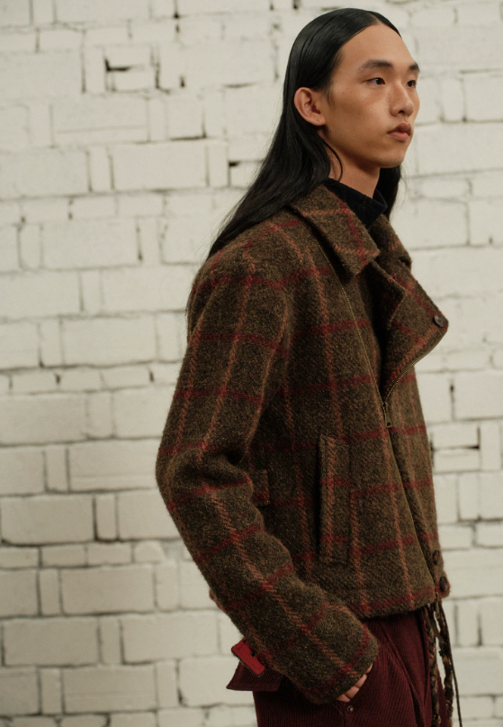 Tibetan Red Erosion | Hidden Ember Plaid Wool Jacket