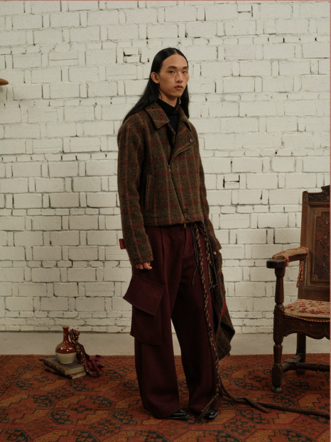 Tibetan Red Erosion | Hidden Ember Plaid Wool Jacket