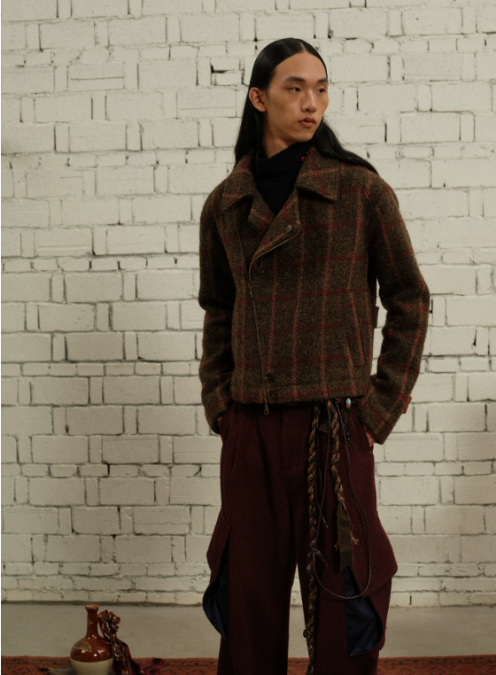 Tibetan Red Erosion | Hidden Ember Plaid Wool Jacket