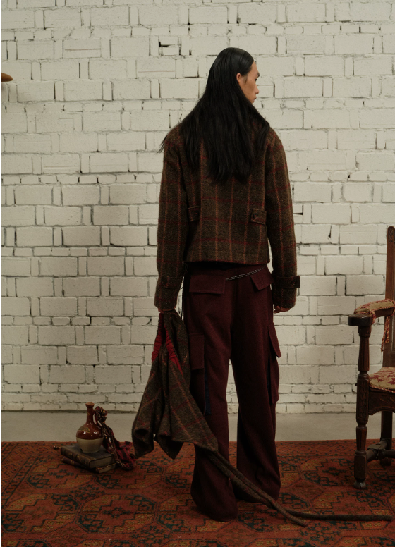 Tibetan Red Erosion | Hidden Ember Plaid Wool Jacket