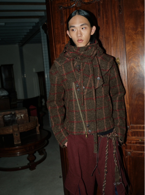 Tibetan Red Erosion | Hidden Ember Plaid Wool Jacket
