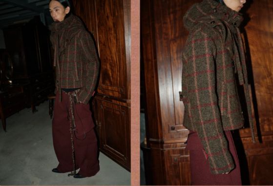 Tibetan Red Erosion | Hidden Ember Plaid Wool Jacket