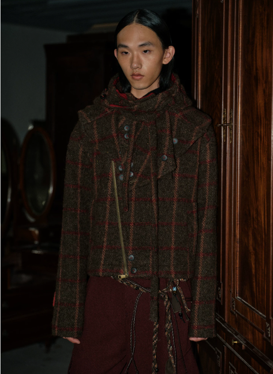 Tibetan Red Erosion | Hidden Ember Plaid Wool Jacket