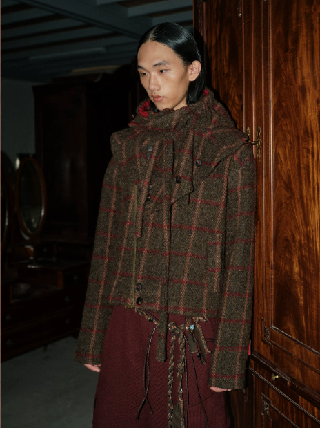 Tibetan Red Erosion | Hidden Ember Plaid Wool Jacket