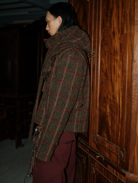 Tibetan Red Erosion | Hidden Ember Plaid Wool Jacket