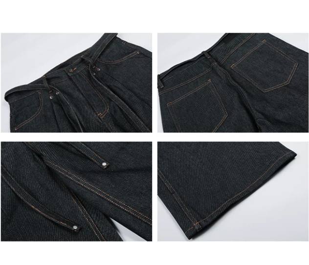 Pleated Wide-Leg Denim Trousers