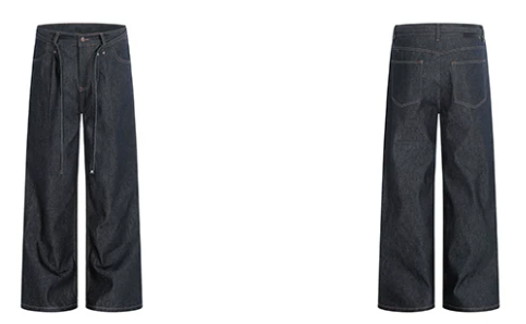 Pleated Wide-Leg Denim Trousers