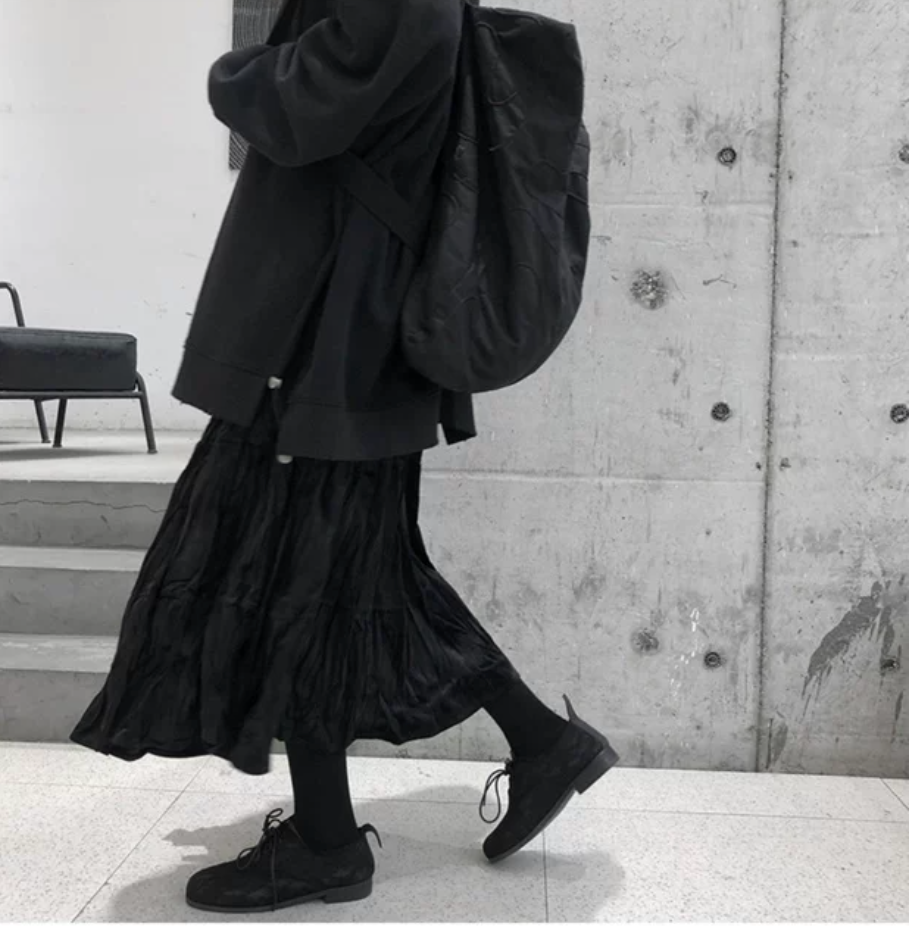 Crinkled Velvet Tiered Midi Skirt