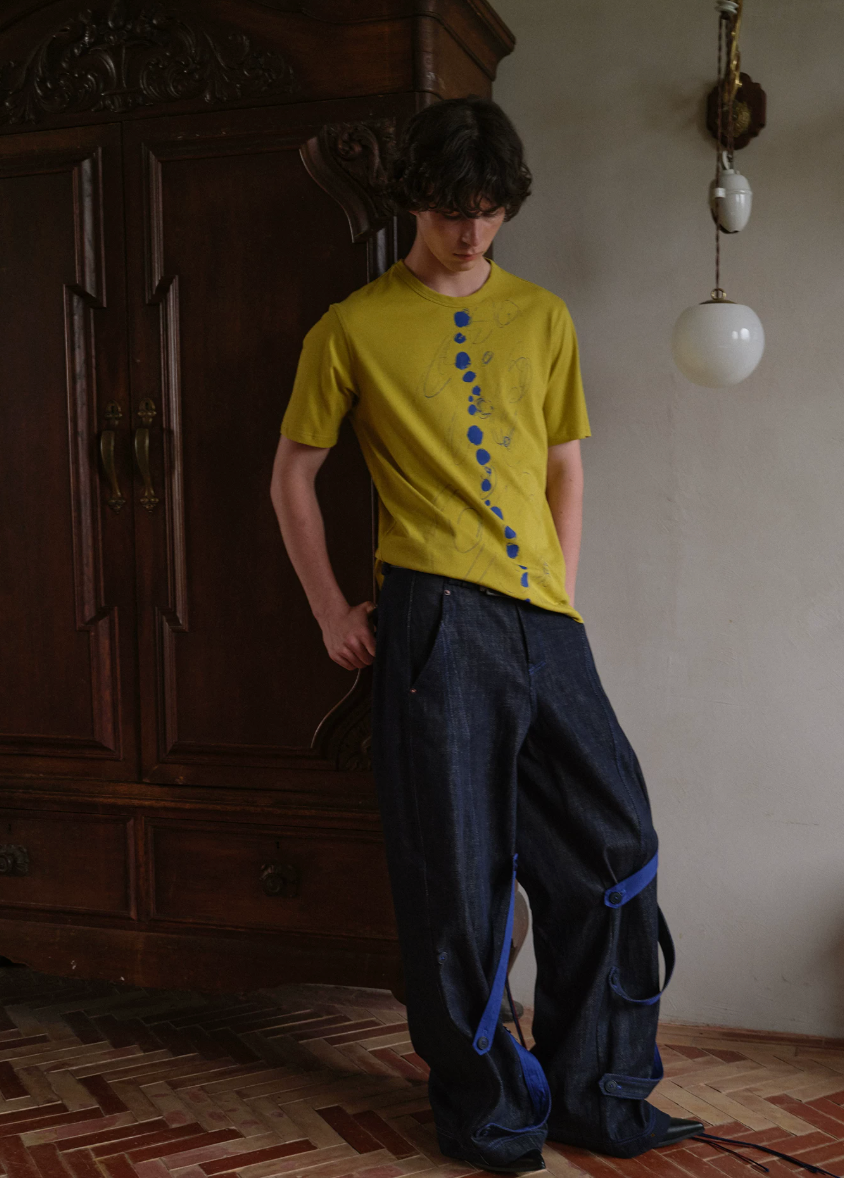Tibetan Yellow Ember | Contrast Panel Wide-Leg Jeans
