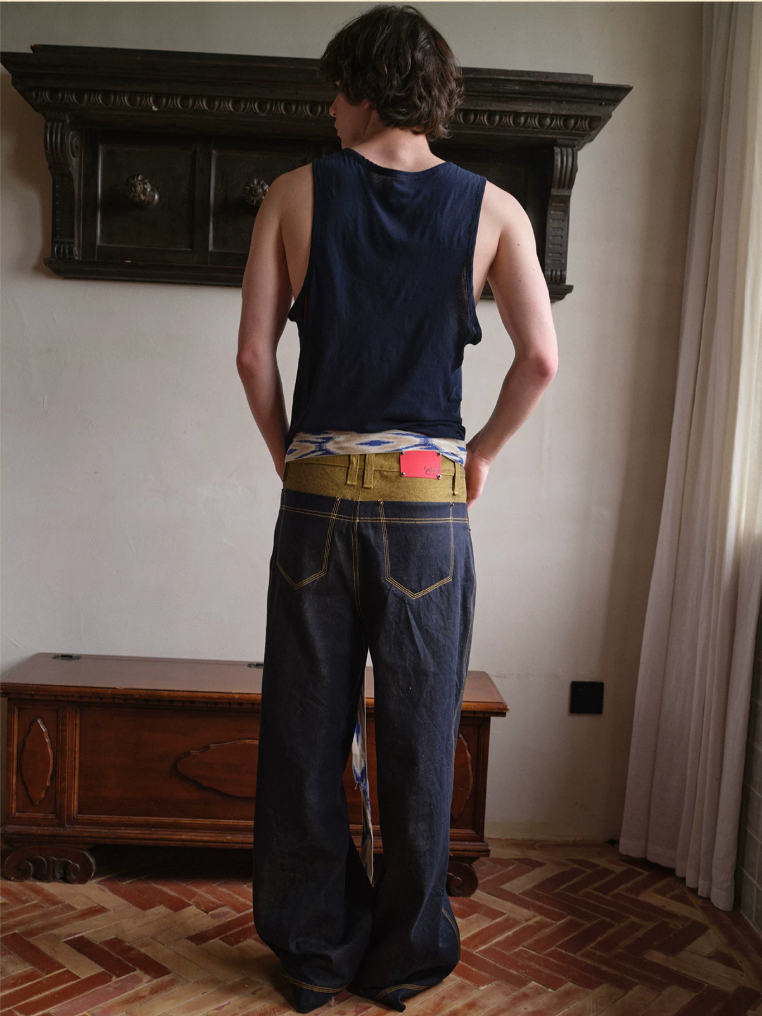 Tibetan Yellow Ember | Contrast Panel Wide-Leg Jeans