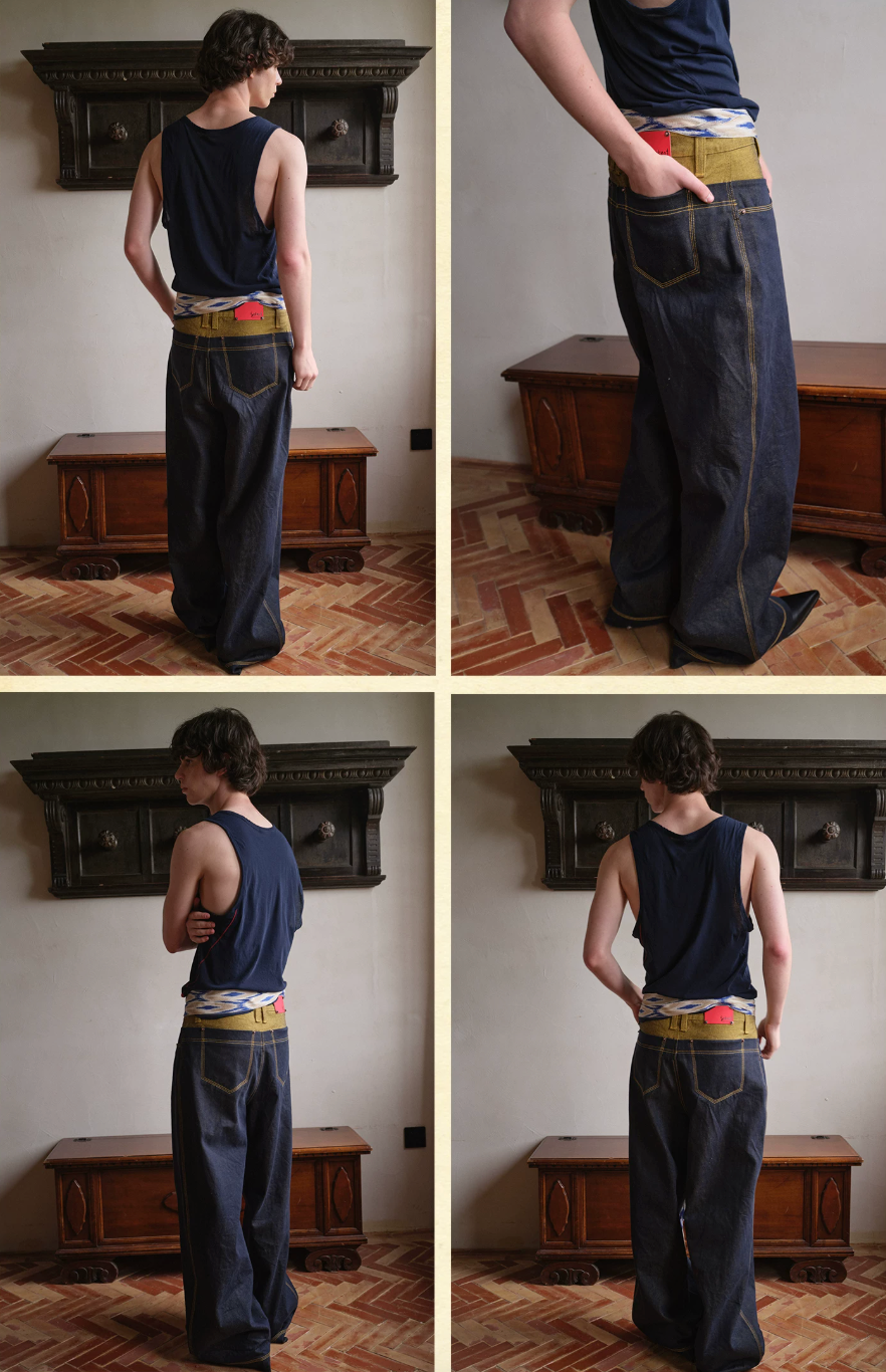 Tibetan Yellow Ember | Contrast Panel Wide-Leg Jeans