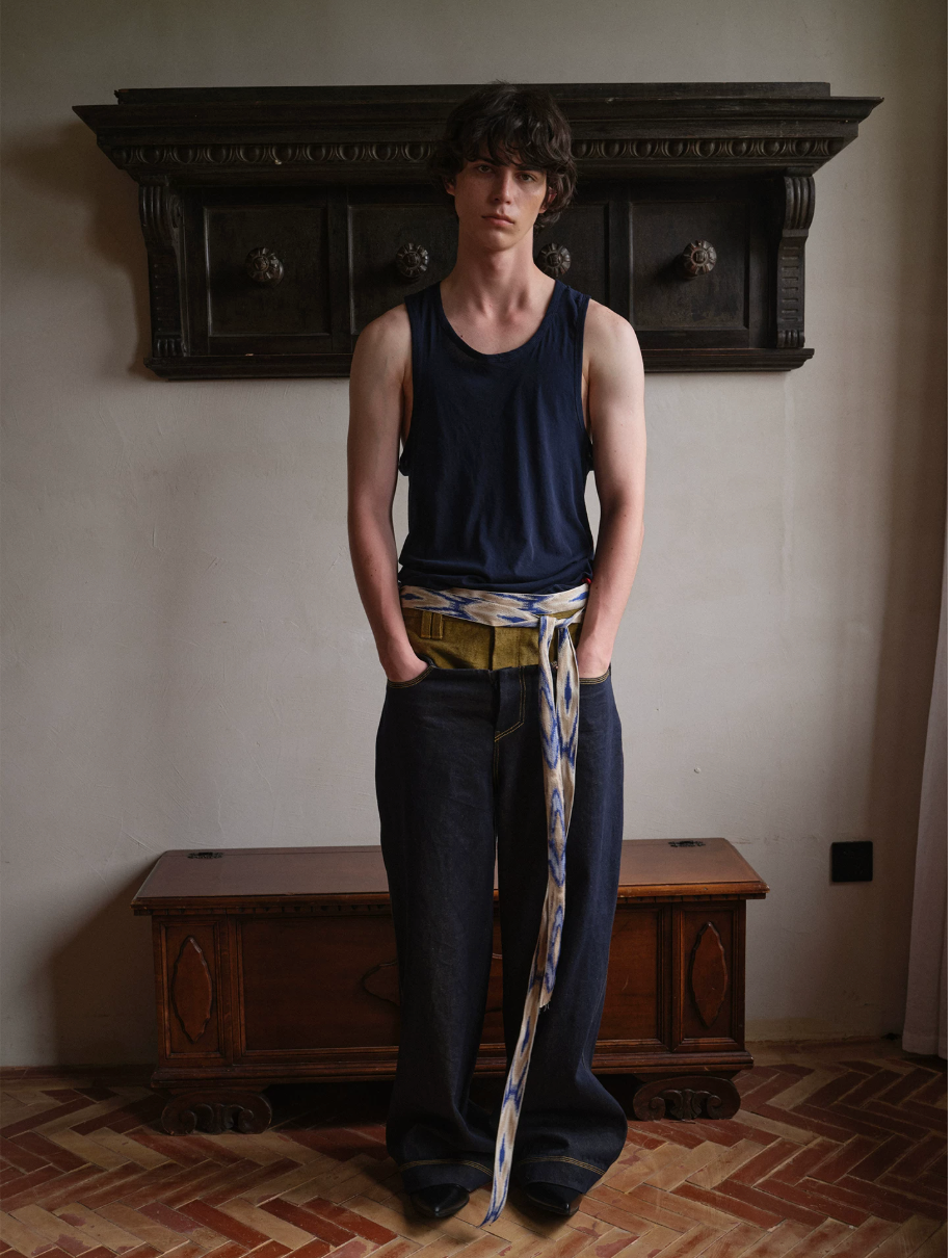 Tibetan Yellow Ember | Contrast Panel Wide-Leg Jeans