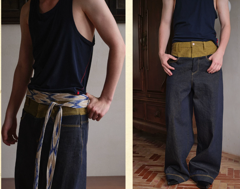 Tibetan Yellow Ember | Contrast Panel Wide-Leg Jeans