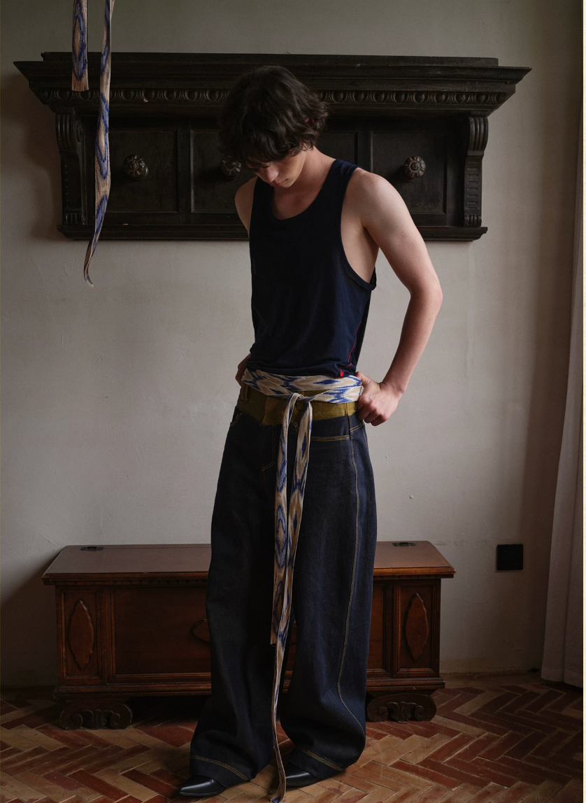 Tibetan Yellow Ember | Contrast Panel Wide-Leg Jeans