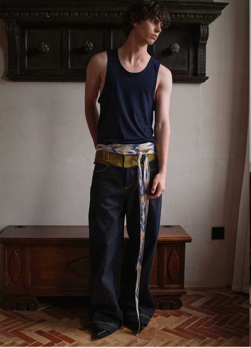 Tibetan Yellow Ember | Contrast Panel Wide-Leg Jeans