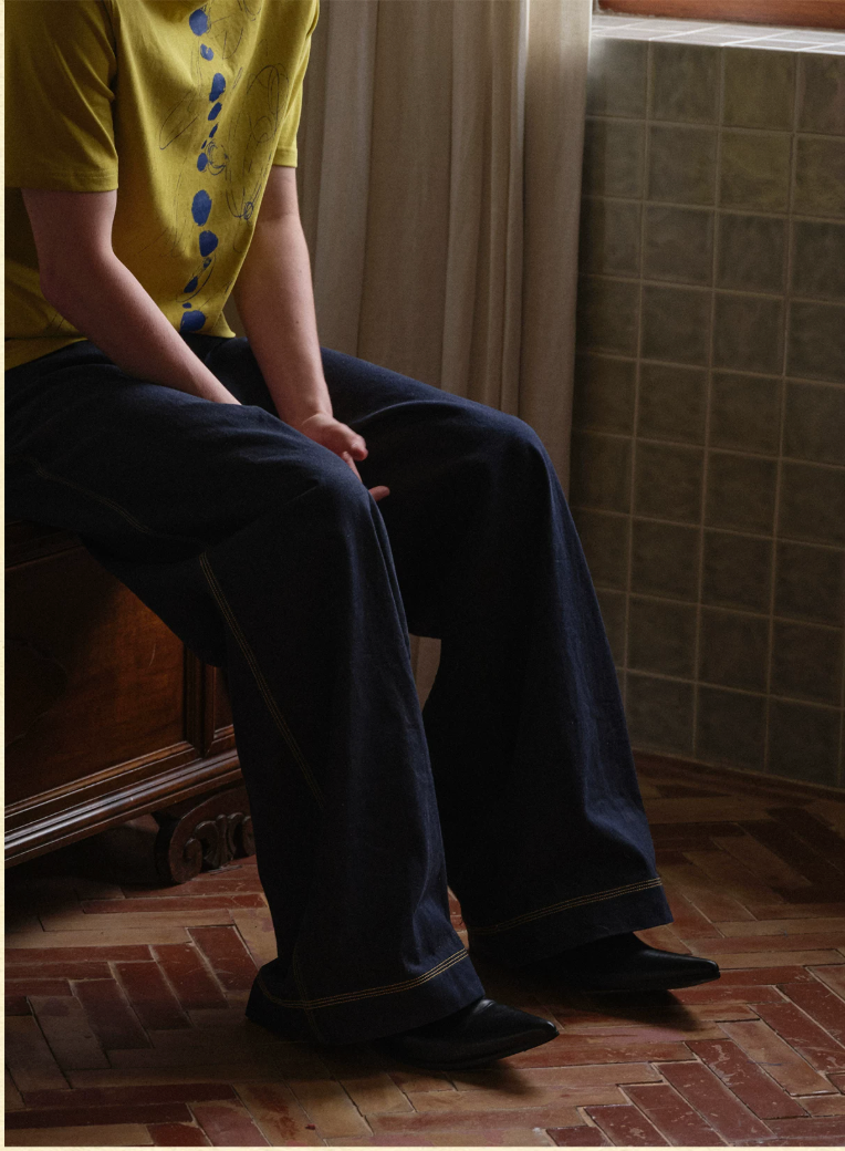 Tibetan Yellow Ember | Contrast Panel Wide-Leg Jeans