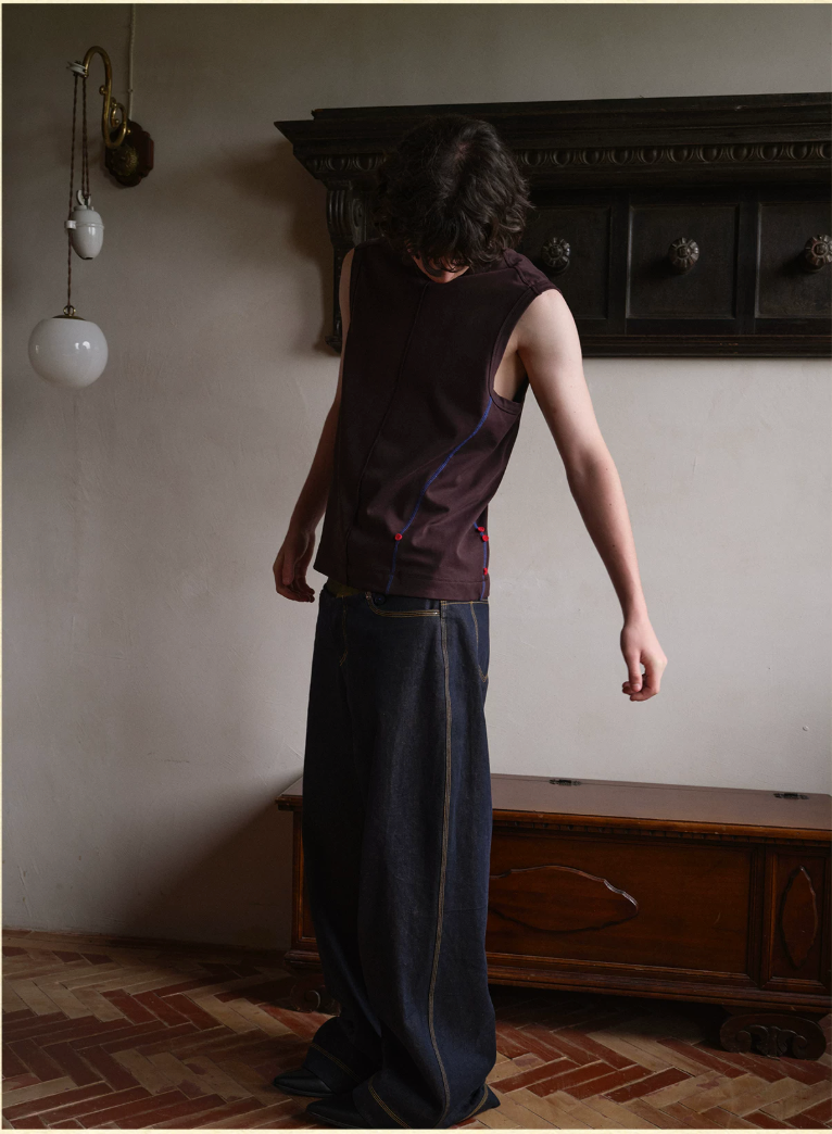 Tibetan Yellow Ember | Contrast Panel Wide-Leg Jeans