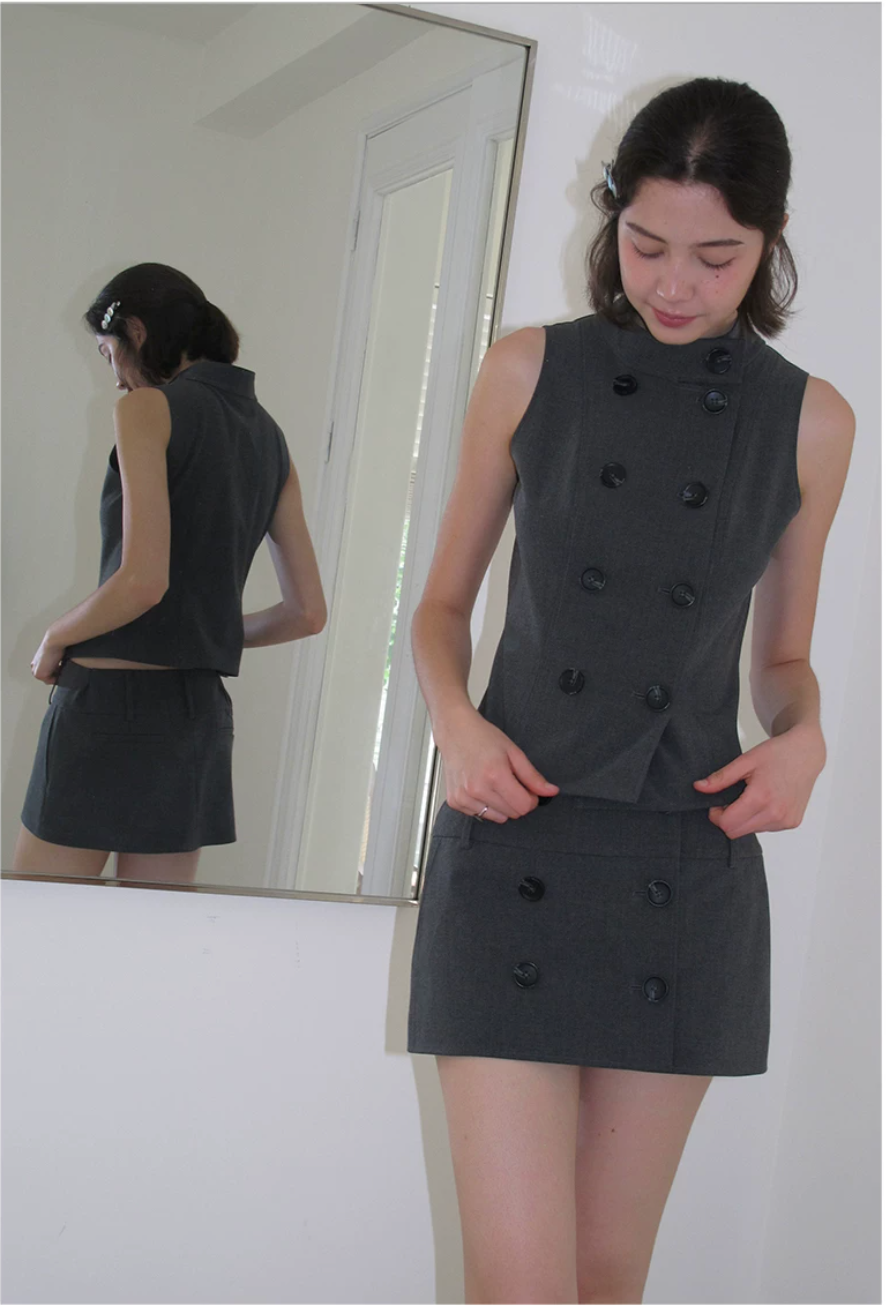 Double-Breasted Sleeveless Tailored Vest