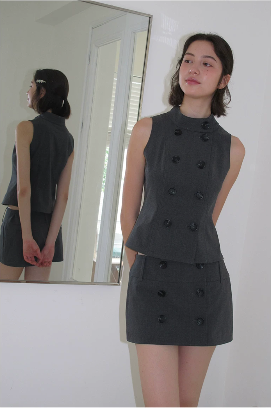 Double-Breasted Sleeveless Tailored Vest