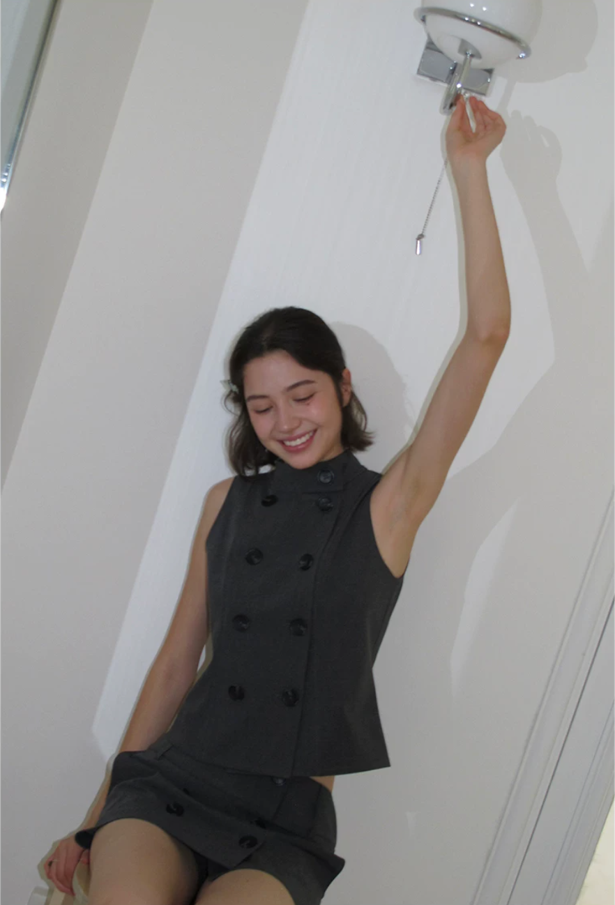 Double-Breasted Sleeveless Tailored Vest
