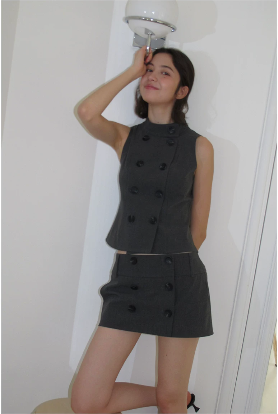 Double-Breasted Sleeveless Tailored Vest