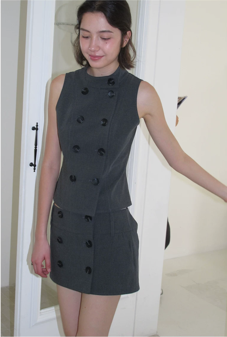 Double-Breasted Sleeveless Tailored Vest