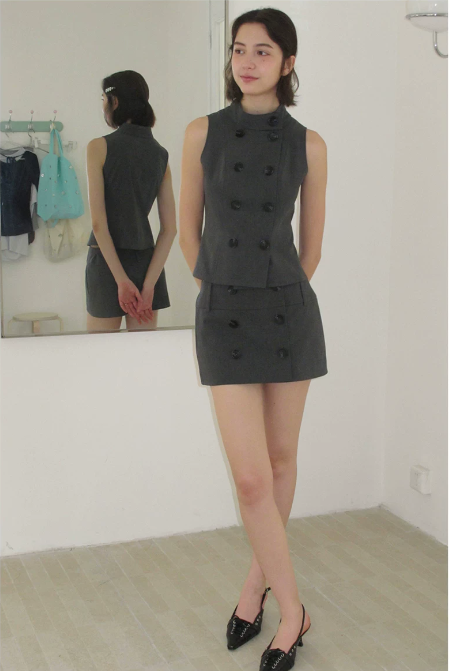 Double-Breasted Sleeveless Tailored Vest