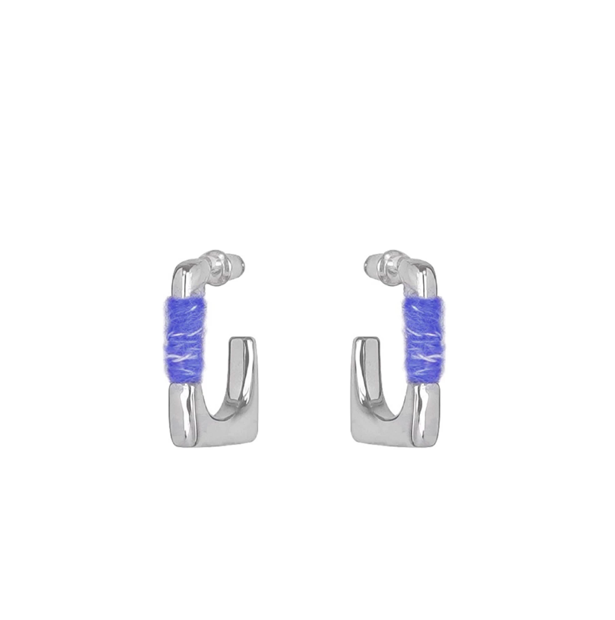 Blue Thread Hoop Earrings
