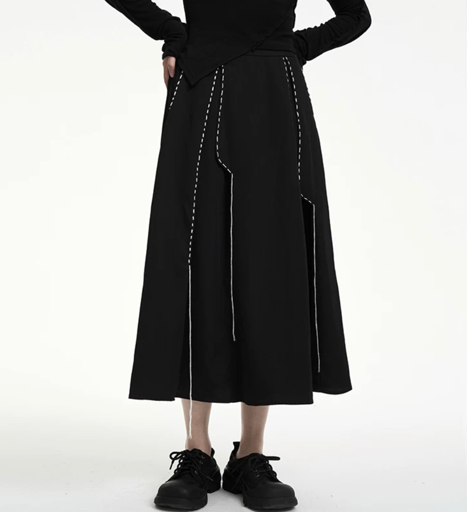 Contrast Stitch A-Line Midi Skirt