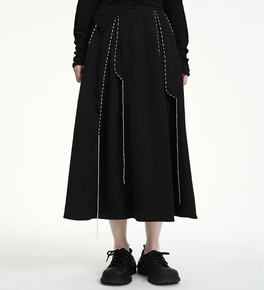 Contrast Stitch A-Line Midi Skirt