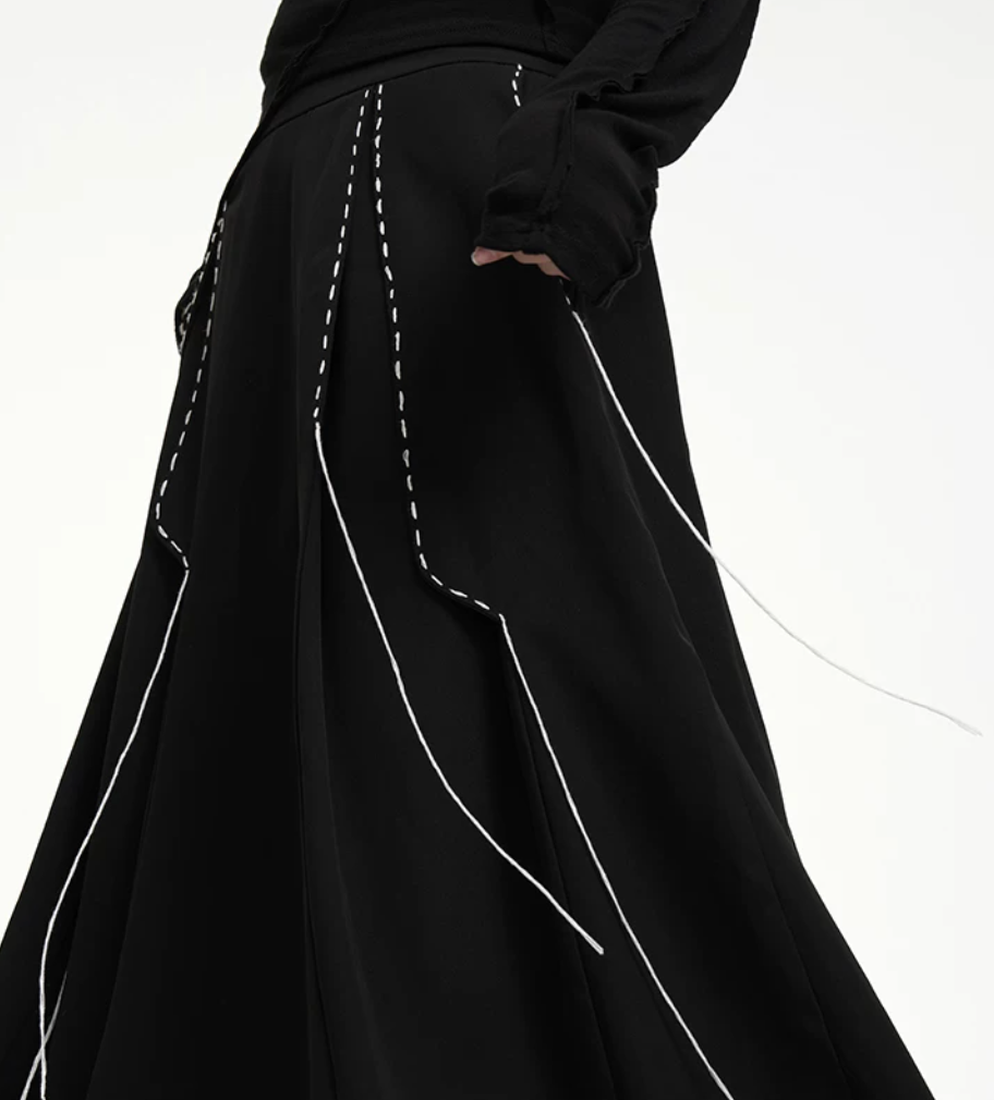 Contrast Stitch A-Line Midi Skirt
