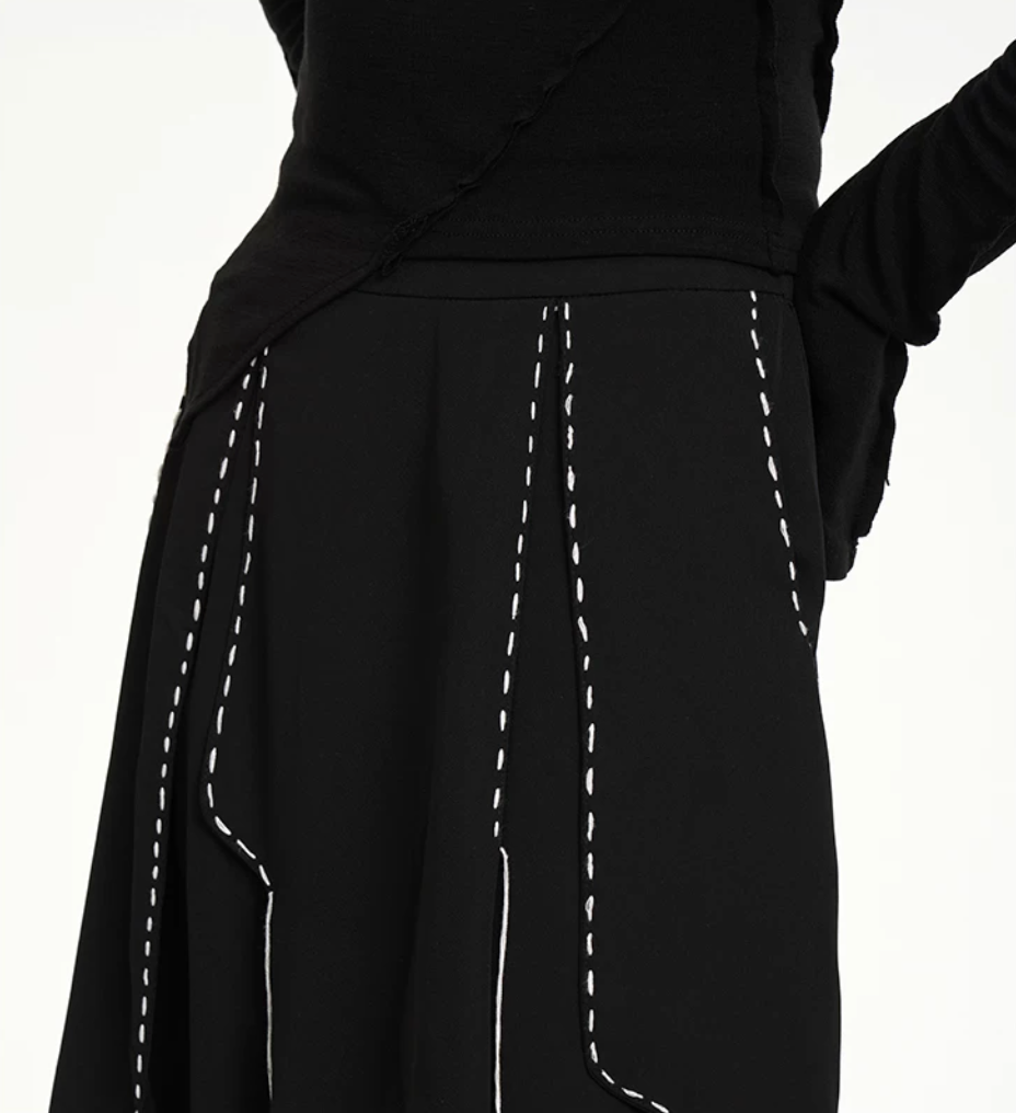 Contrast Stitch A-Line Midi Skirt