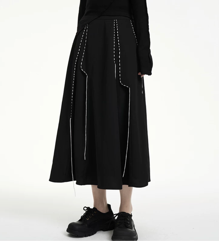 Contrast Stitch A-Line Midi Skirt