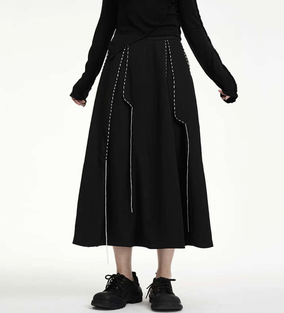 Contrast Stitch A-Line Midi Skirt